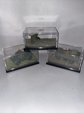 3x Army Vehicles & Hardware (Play worn) In Diorama Display Case 9.5x6x4.5cm