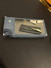 Vintage Debenhams Gold Plated Desktop Set Unused Boxed desk tidy organiser