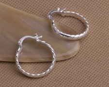 925 Sterling Silver Hoop Earrings small twist style 20mm hoops Round Gift Bag