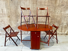 Vintage Drop Leaf Dining Table with Four Folding Chairs and Storage