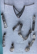 Sterling Silver Group - Macintosh Style Earrings, Bracelet, Pendant Necklace.