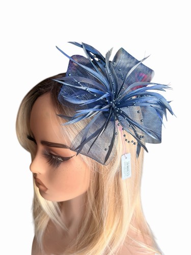 Navy blue fascinator with net