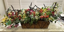 NICE! Faux Spring Window Box Flowers 16 x 4 x 5 in Wrought Iron Straw Casing
