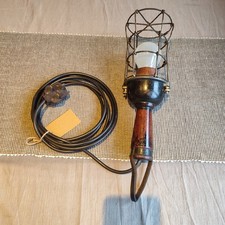 Vintage wooden inspection Hand Lamp classic car workshop Garage Industrial Caged