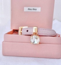 RARE Miu Miu Crystal Bracelet Light Pink Leather Rhinestone Italy Auth Excellent