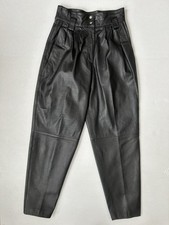 Vtg Black Leather Pleated