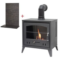 BIO ETHANOL FUEL STOVE CHARCOAL BLACK  STOVE SOLO 4 HEARTH BACK PANEL See photos
