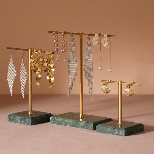 Marble base brass earring - marble,