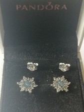 Pandora Blue And Clear Cz Snowflake Stud Earrings