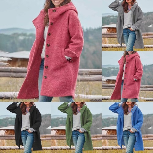 Women hooded woolen coat lamb - hooded,