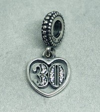 Pandora Sterling Silver CZ Happy 30th Birthday or Anniversary Drop Charm