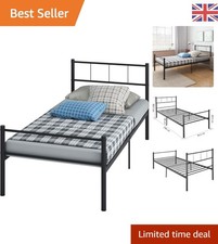 Elegant Black Metal Frame Single Bed with Headboard & 28cm Storage Clearance