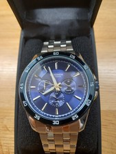 Sekonda Men's Day Date Model 1391 Watch Chronograph Blue Dial Stainless Steel