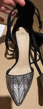 Black & Silver Brand NEW Zara 6.7cm Heels, Size 4(37) With Straps