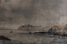 Antique Painting Watercolour by C A Holt Off the Irish Coast 19th century