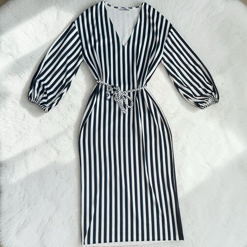 Zara striped midi dress neck - midi, v