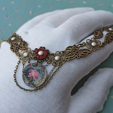 Michal Negrin Charm Bracelet Retro Rose Red With Swarovski Crystal Pearls Gift