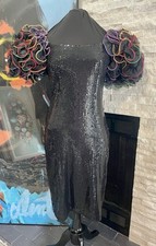 VTG 1980s Black Sequin With Higher Colorful  Puff Shoulders By Cattiva SZ 10