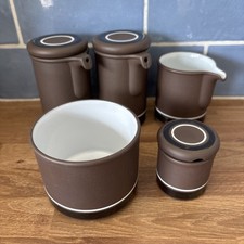 Vintage Hornsea Contrast Olive Milk, Olive Oil & Vinegar Pourer + Small Pot -VGC