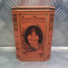 Vintage Colman's Mustard Powder Octagonal Tin 18cm x 10.5cm x 13cm Hinged Lid(P)