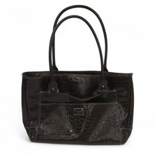 Liz Claiborne Brown Handbag Faux Alligator Patent Brown Tote Bag Large Preloved