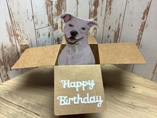 White Staffordshire Bull Terrier Staffy dog Pop Up Box 3D Birthday Card Handmade