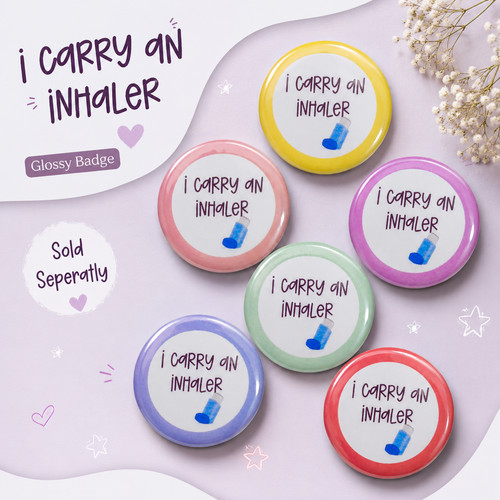 Asthma inhaler badge pin 25mm - asthma,