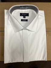 MENS DOUBLE CUFF SLIM FIT WHITE PLAIN COLLAR SHIRT SIZE 17.5