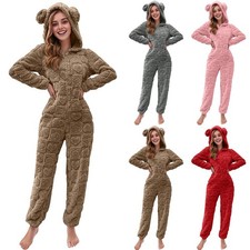 Lady Teddy Bear Hooded Pyjamas  Jumpsuits 1Onesie PJs Fleece FurChristmas Hearts
