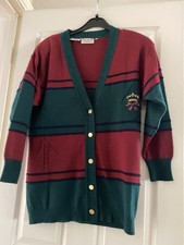 Grazia Women's Cardigan Green Maroon Size 12 Merino Wool Acrylic Mix Long Sleeve