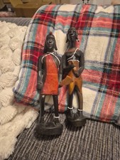 Maasai Masai Tribal Warrior and Woman African Wooden Statue Figurines 30cm