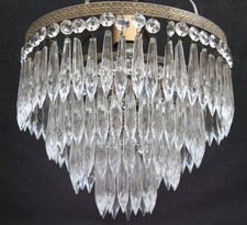VINTAGE FRENCH CHANDELIER 4 TIER BRASS & GLASS WATERFALL CEILING LIGHT ( nv13 )