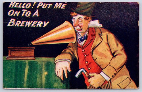 Antique comic postcard brewery