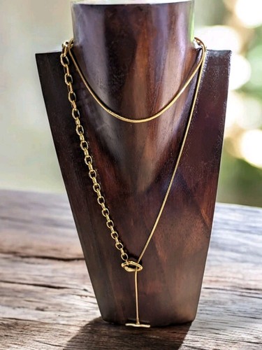 Gold lariat toggle necklace - toggle,