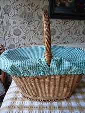 Wicker Shopping Basket Cover Retro Aqua Stripes