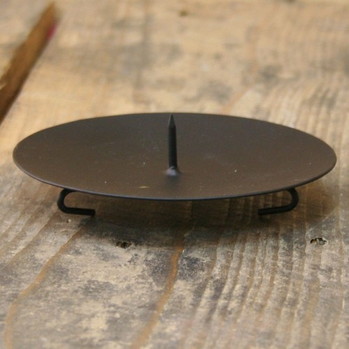 Black round metal spike candle - black,