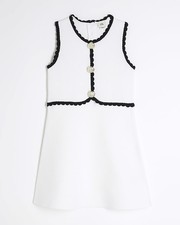 River Island Girls Dress White Knitted Shell Sleeveless Round Neck Buttons