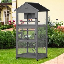 PawHut Bird Cage Wooden Aviary for Canary Cockatiel Parrot w/ Wheels Tray