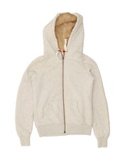 JACK WILLS Womens Sherpa Graphic Zip Hoodie Sweater UK 10 Small Grey BA09
