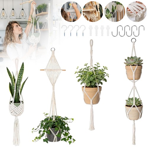 Rope hanging planter set - planter, 4pcs