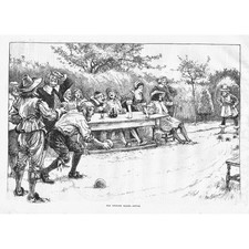 Old English Games - BOWLS - Antique Print 1891