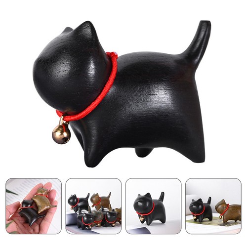 Black wooden cat desktop - wooden,