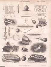 1824 : LIFE PRESERVERS, FIRE ESCAPES AND SHIPWRECK ESCAPES. 1 PLATE, & ACCOMPANY