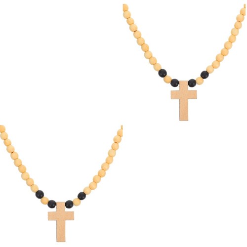 Khaki wooden cross pendant - wooden,