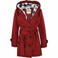 Kids Girls Overcoats Hooded Trench Coats Lapels Wine Padded Long Parka Jackets