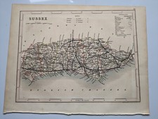 County map of Sussex England hand coloured c1860