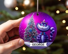 Personalised Christmas Cheshire Cat Bauble Custom Ornament Tree Decoration Gift