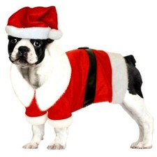Merry Christmas Xmas Coat & Hat For Small Dogs Costume Pug French Bulldog Santa