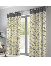 Fusion Beechwood Floral Ready Made Eyelet 100% Cotton Curtains Pair Ochre 66×90'