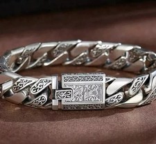 Men's Solid Stainless Steels Heavy Thick  Clasp Cuban Chain Link Retro Bracelet
